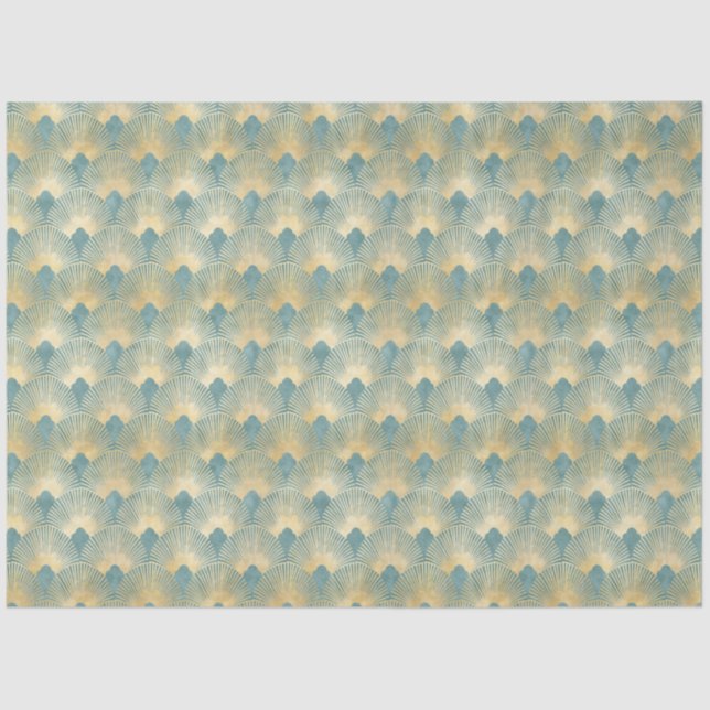 Schönes Lüftermuster, aquamarines Gold, Art-Deco-M Seidenpapier (Vorderseite)