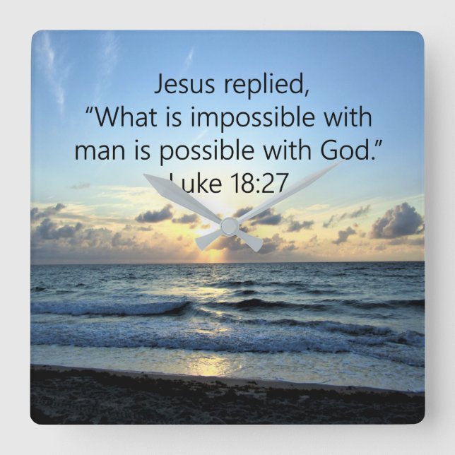 SCHÖNES LUKE 18:27 SONNENREISE QUADRATISCHE WANDUHR (Vorderseite)