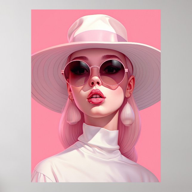 Schönes Mädchen in einer rosa Sonnenbrille Poster (Vorne)