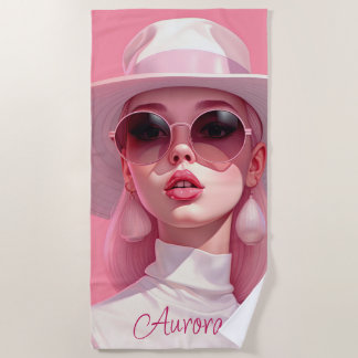 Schönes Mädchen in einer rosa Sonnenbrille Strandtuch