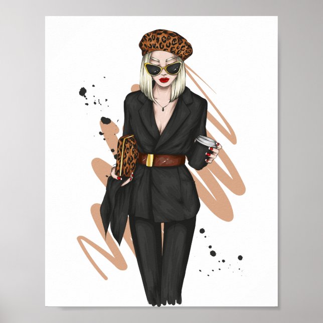 Schönes Mädchen in stilvollen Kleidung mit Mode ac Poster (Vorne)