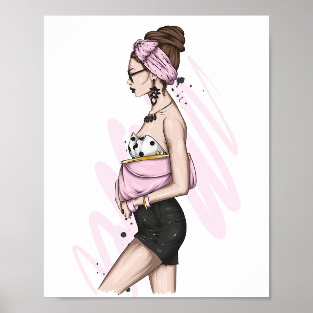 Schönes Mädchen in stilvollen Kleidung mit Mode ac Poster (Vorne)