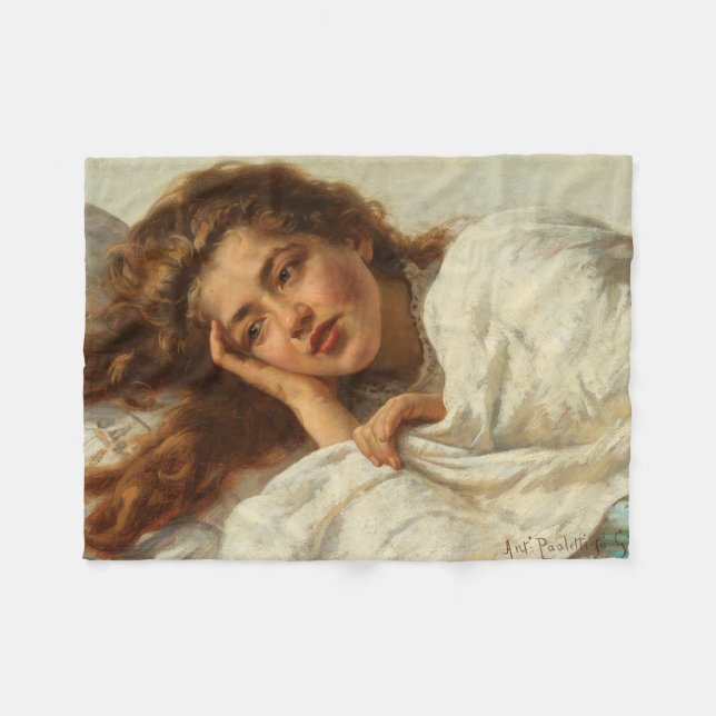 Schönes Mädchen liegt im Bett mit rotem Haar Fleecedecke (Vorderseite (Horizontal))