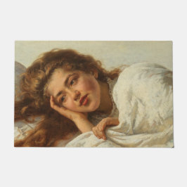 Schönes Mädchen liegt im Bett mit rotem Haar Fußmatte