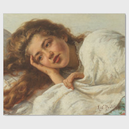 Schönes Mädchen liegt im Bett mit rotem Haar Geschenkpapier