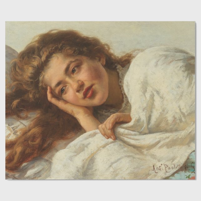 Schönes Mädchen liegt im Bett mit rotem Haar Geschenkpapier (Flach)