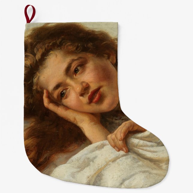 Schönes Mädchen liegt im Bett mit rotem Haar Großer Weihnachtsstrumpf (Vorderseite)