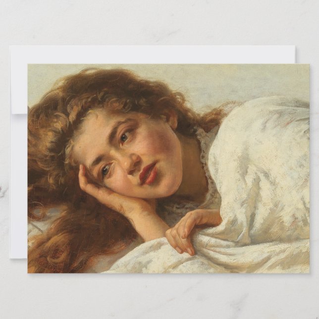 Schönes Mädchen liegt im Bett mit rotem Haar Karte (Vorderseite)