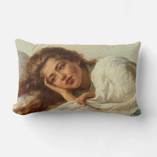 Schönes Mädchen liegt im Bett mit rotem Haar Lendenkissen (Vorderseite)