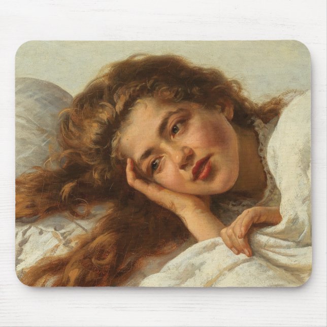 Schönes Mädchen liegt im Bett mit rotem Haar Mousepad (Vorne)