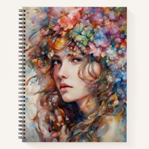 Schönes Mädchen mit Blumen im Haar  Notizbuch