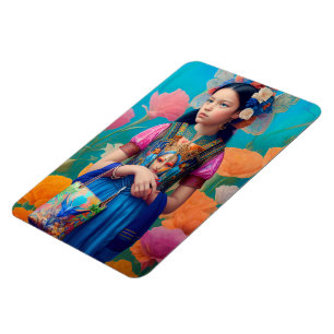 Schönes Mädchen mit Handtasche und Schal Magnet