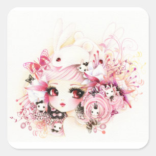 Schönes Mädchen mit niedlichen Banden Quadratischer Aufkleber