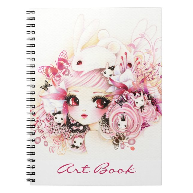 Schönes Mädchen mit niedlichen Häschen Notizblock (Vorderseite)