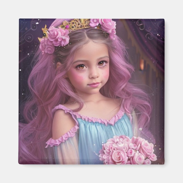 Schönes Mädchen mit rosafarbenen Blume in ihrer Ha Magnet (Vorne)