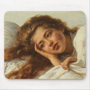 Schönes Mädchen mit roten Haaren im Bett liegend Mousepad