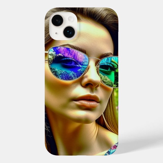 Schönes Mädchen mit Sonnenbrille Reflektion Blume Case-Mate iPhone Hülle (Rückseite)