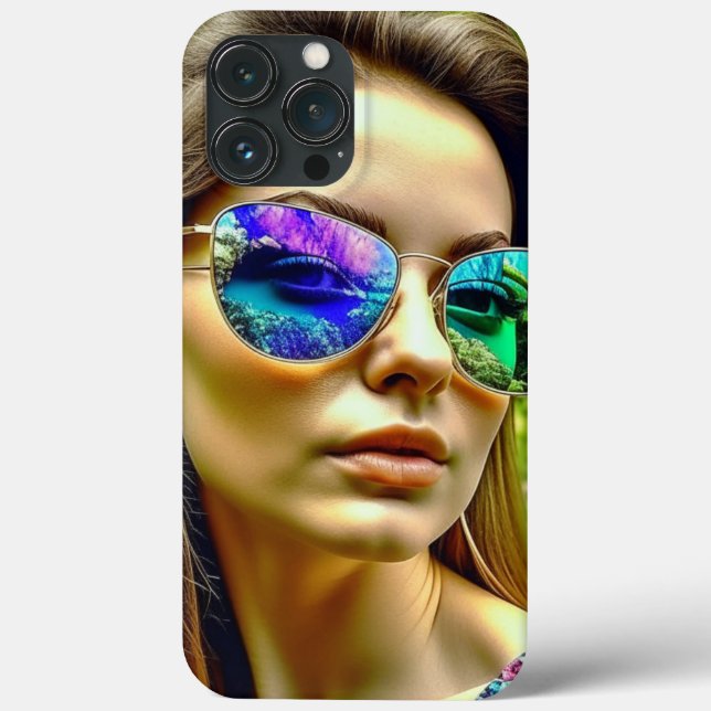 Schönes Mädchen mit Sonnenbrille Reflektion Blume Case-Mate iPhone Hülle (Rückseite)