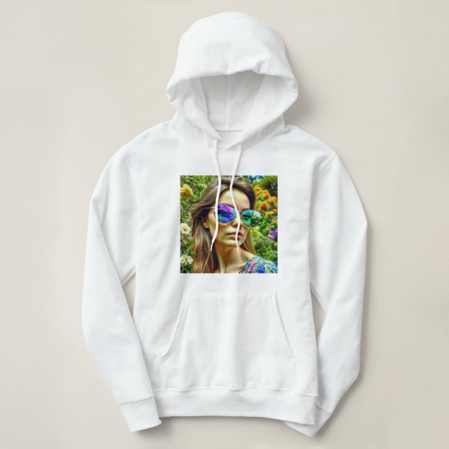 Schönes Mädchen mit Sonnenbrille Reflektion Blume Hoodie (Design vorne)
