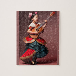 Schönes Mädchen spielt Gitarre Puzzle
