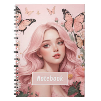 Schönes Mädchen unter den Schmetterlingen-Notebook Notizblock