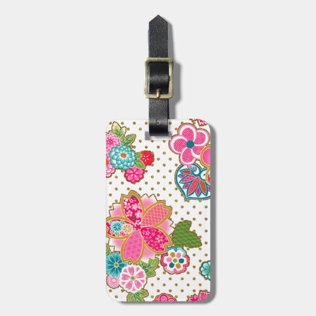 Schönes mädchenhaftes japanisches Federgebirge Gepäckanhänger (Vorderseite vertikal)