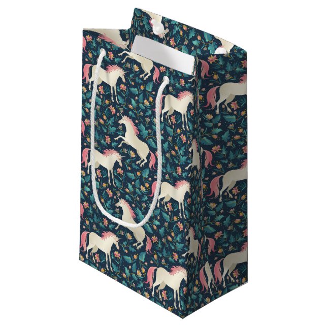 Schönes magisches Einhorn-Muster Kleine Geschenktüte (Vorderseite Schrägansicht)