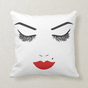 Schönes Make-up Gesicht Wimpern & Rote Lippen Chic Kissen