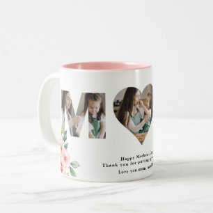 Schönes Mama Zitat Blush Floral 3 Custom Foto Tass Zweifarbige Tasse