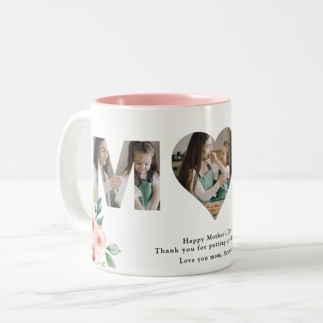 Schönes Mama Zitat Blush Floral 3 Custom Foto Tass Zweifarbige Tasse (Vorderseite Links)