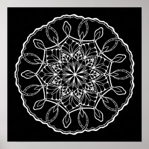 Schönes Mandala Black Background Coloring Poster