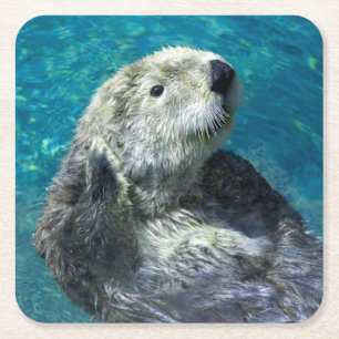 Schönes Meer Otter Niedliches blaues Wasser Rechteckiger Pappuntersetzer