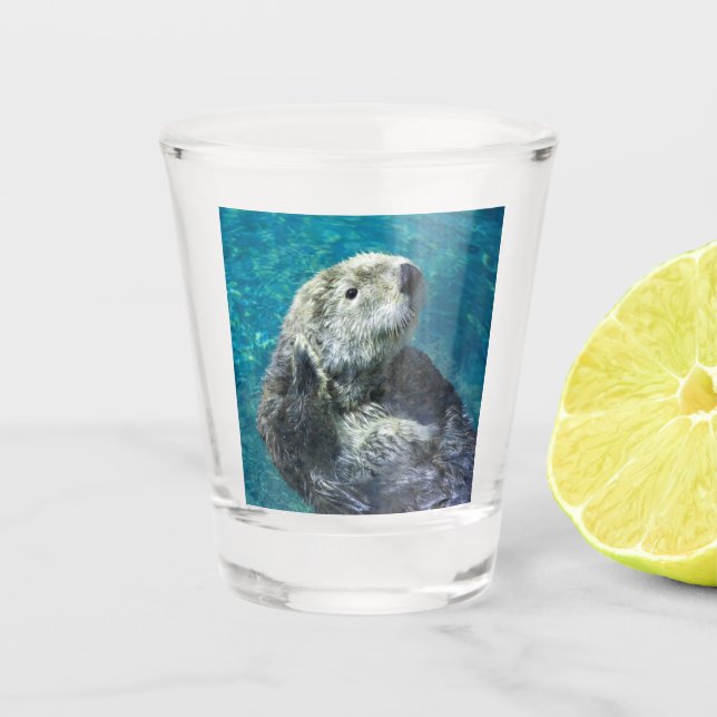 Schönes Meer Otter Niedliches blaues Wasser Schnapsglas (Vorderseite)