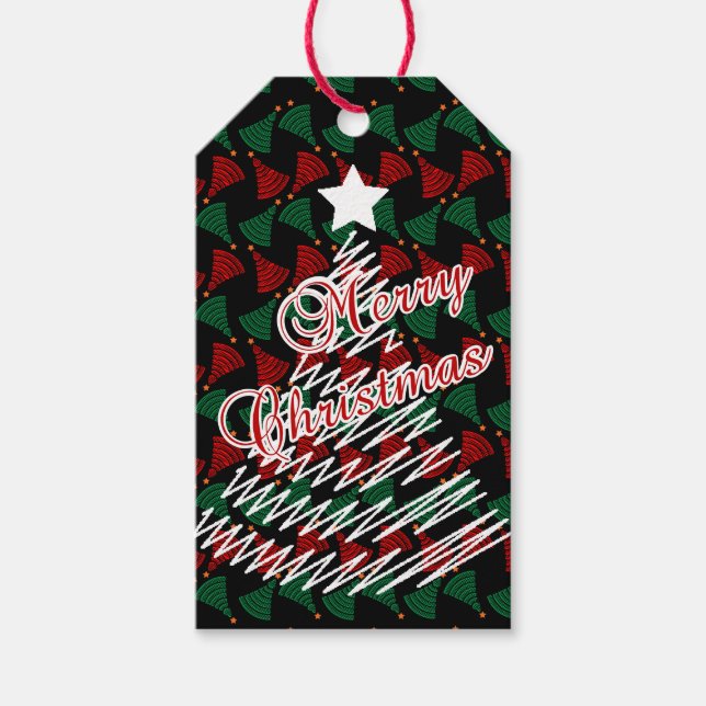 Schönes Merry Scribble Weihnachtsbaumdesign Geschenkanhänger (Vorderseite)