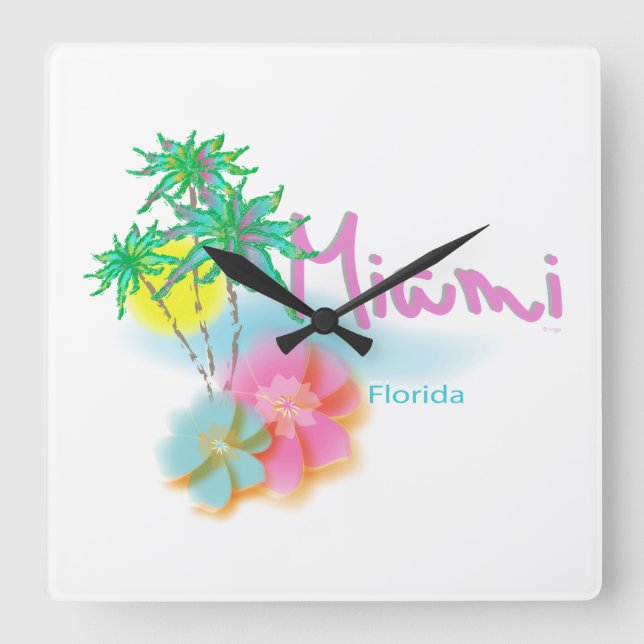 Schönes Miami Florida Quadratische Wanduhr (Vorderseite)