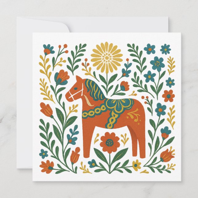 Schönes Midsommar Schwedische Volkskunst Einladung (Vorderseite)