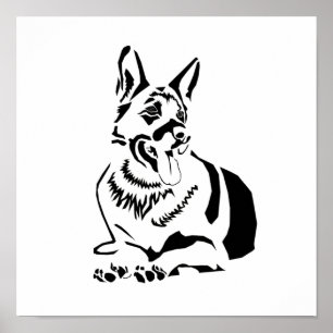 Schönes Minimalistisches B&W German Shepherd Poste Poster
