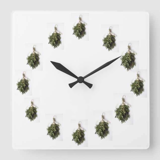 "SCHÖNES MISTLETOE" CHRISTMAS SCHLIESSEN QUADRATISCHE WANDUHR (Vorderseite)