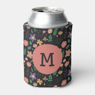 Schönes modernes dunkles Blumenmuster Monogramm Dosenkühler