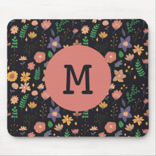 Schönes modernes dunkles Blumenmuster Monogramm Mousepad