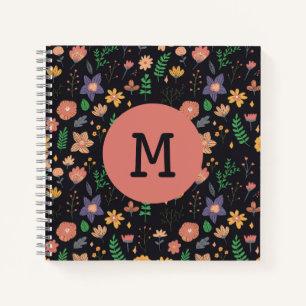 Schönes modernes dunkles Blumenmuster Monogramm Notizbuch