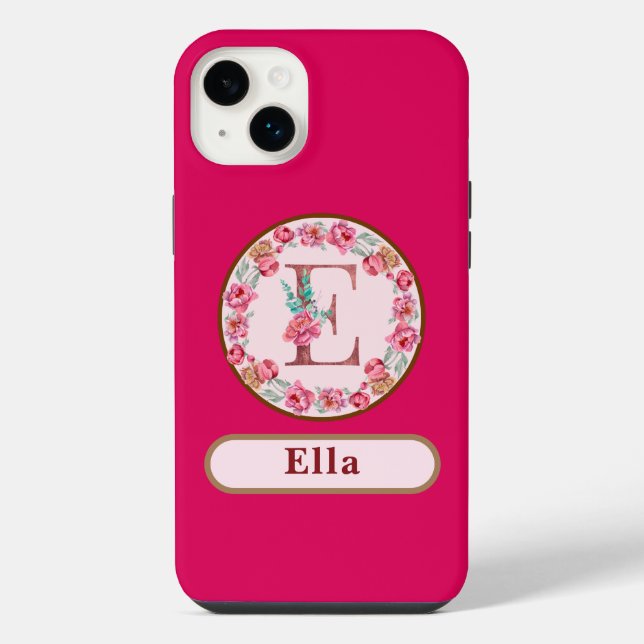 Schönes Monogramm E Blumenmuster  iPhone Hülle (Rückseite)