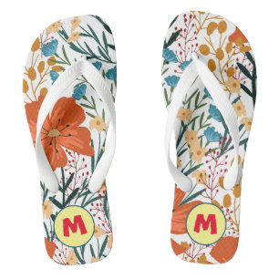 Schönes Monogramm l Wasserfarbenblumen für sie Flip Flops