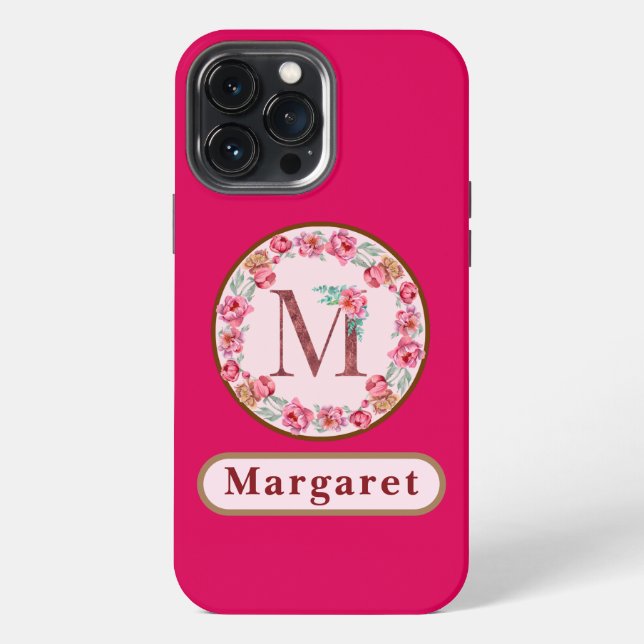 Schönes Monogramm M Floral iPhone Hülle (Rückseite)