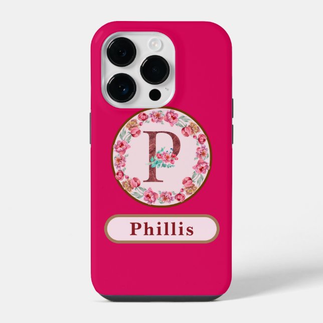 Schönes Monogramm P Floral  iPhone Hülle (Rückseite)