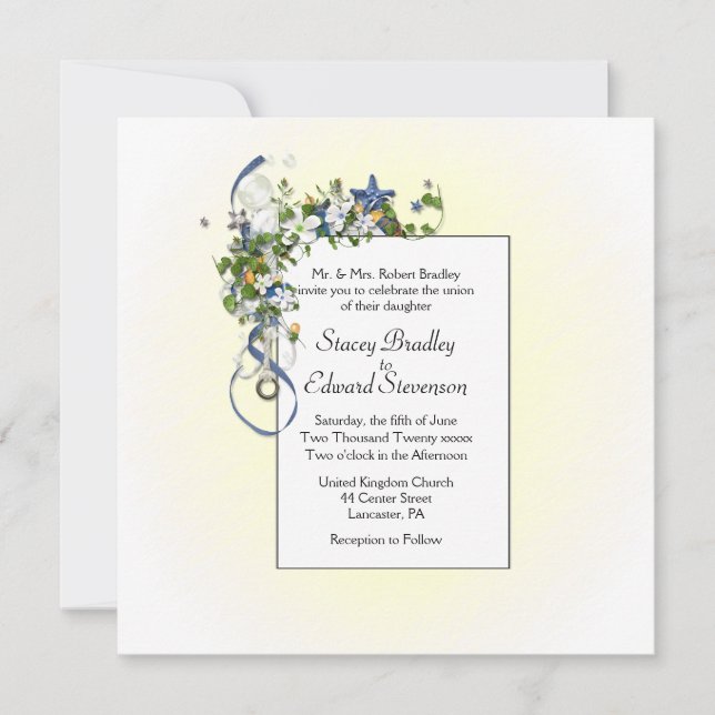 Schönes Morgensonnengelb mit Ribbons und Blasen Einladung (Vorderseite)