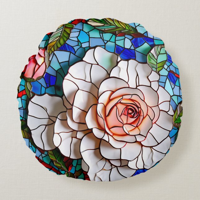 Schönes Mosaik-Blume-Muster Rundes Kissen (Vorderseite)