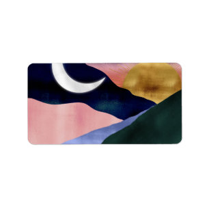 Schönes Mountain River Moon Sunset Design Adressaufkleber