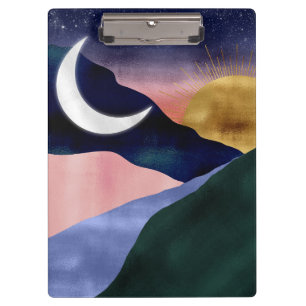 Schönes Mountain River Moon Sunset Design Klemmbrett