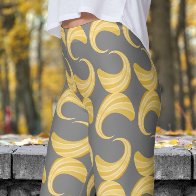 Schönes Muster aus Grau- und Goldkurven Leggings (Golden Curves over Medium Gray Leggings)